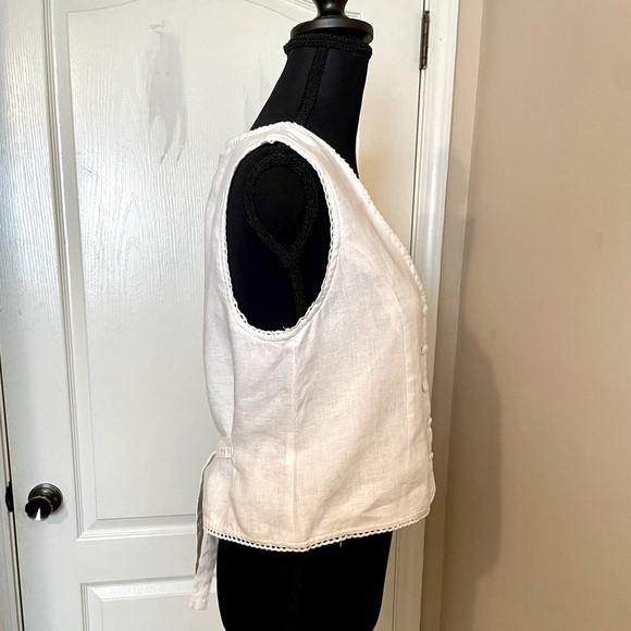 Laura Ashley White Linen Vest Waistcoat Top Blouse Size S Coastal Boho Cottage - Picture 7 of 12